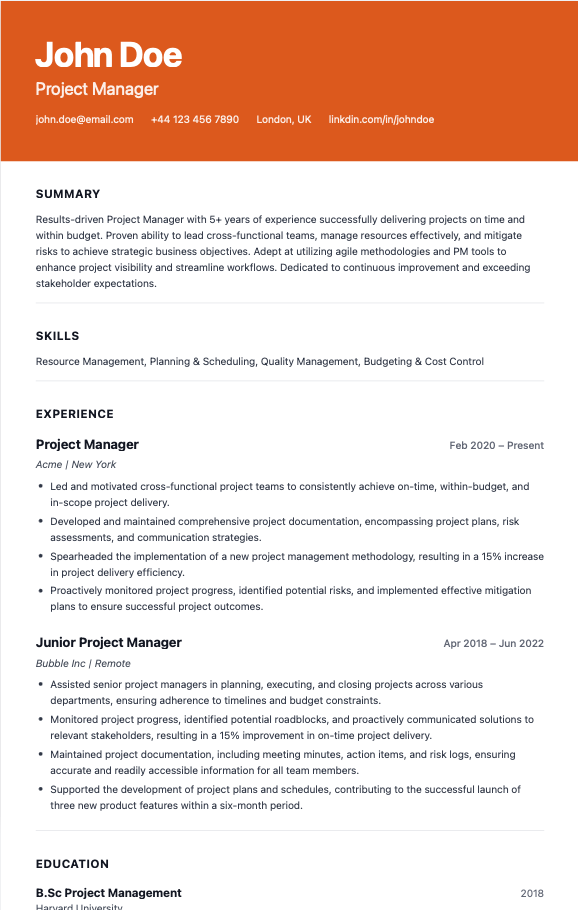 resume sample image